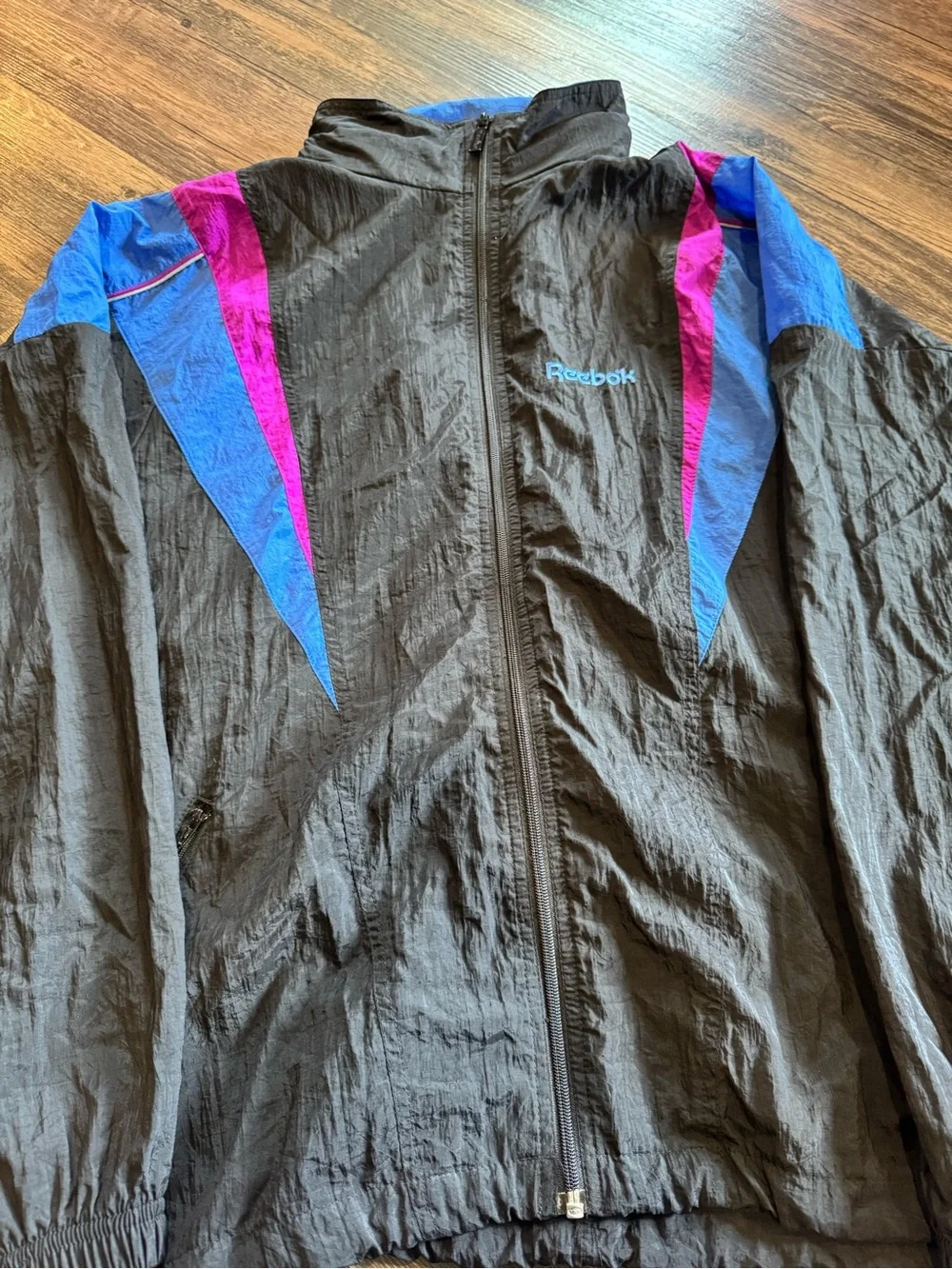 2 Vintage 90s Reebok Windbreaker Jackets (Blue XL, Black L)